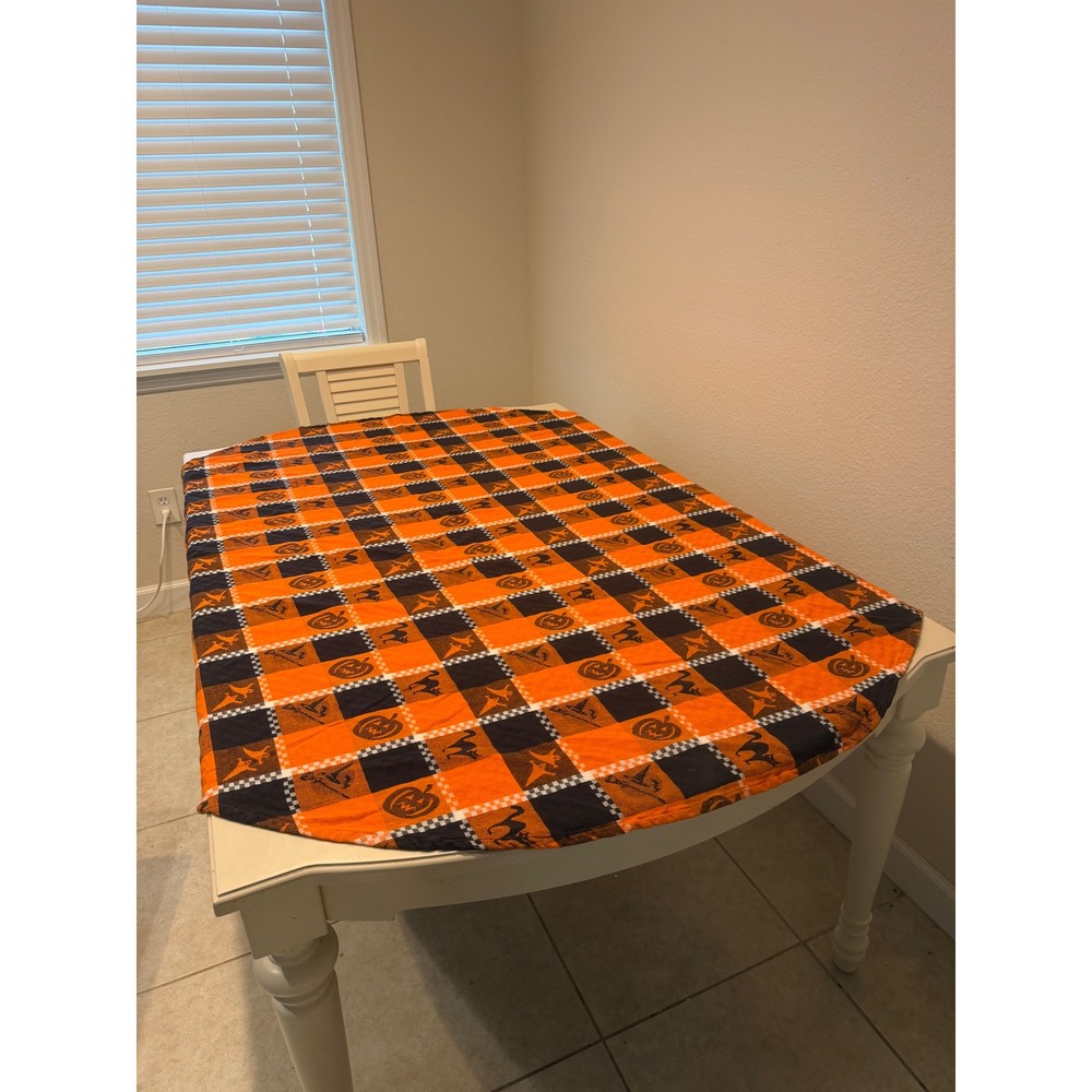 Halloween Oval Tablecloth Orange Black Checkered Pumpkin Cat Witch Decor